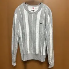 LACOSTE L!VE ストライプ クルーネックニット グレー