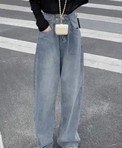 SHEIN レディース　デニム　Sサイズ　留め具あり　ブルー　青色