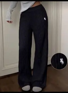 完売品　zara shein リブ編みパンツ ネイビー ニットパンツ