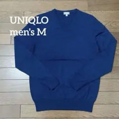 【UNIQLO】エクストラファインメリノ Vネックセーター 青 メンズ M
