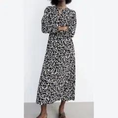 ZARA ザラ ミディ モノクロ マキシ ロングワンピース パーティードレス
