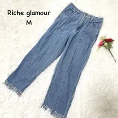 リシェグラマー【M】フリンジ裾　ライトブルーストレートデニム　コットン　美品のサムネイル