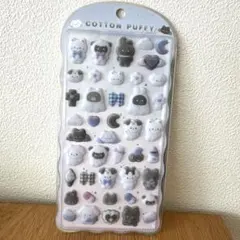 正規品　コットンパフィーシール　モノクロ　ねこ　うさぎ　くま