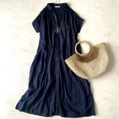 美品☆アーバンリサーチドアーズ コットンボイル ギャザーワンピース 濃紺