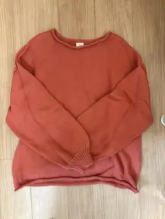 アングリッドオレンジ色 リブ編み 長袖セーター Fサイズ