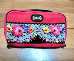 FEILER 花柄刺繍 ポーチ 赤