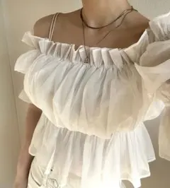 GRL オフショル ブラウス　シアー　ショート丈