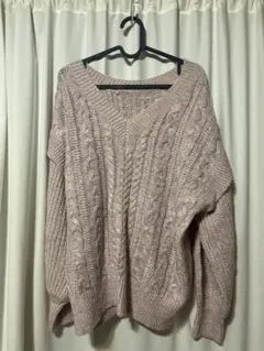 LOWRYSFARM 薄紫 Vネック Uネック ケーブル編み ニット