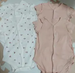 速く乾く　半袖　ロンパース　２枚組　前開き　さくらんぼ　ピンク　赤ちゃん本舗