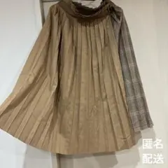 プリーツスカート スカート ロングスカート チェック ブラウン 秋