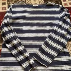 AIGLE 太めボーダー 長袖シャツ Mサイズ やや大きめ ネイビー トップス