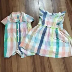 チェック柄 ワンピース&ロンパース セット 100 80 姉弟　姉妹　おそろい