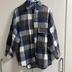 チェック柄 シャツジャケット ブルー系 ゆったり オーバーサイズ アウター