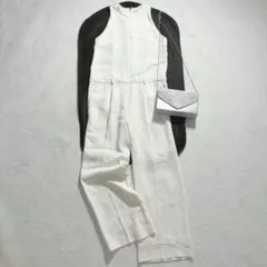 マチャットmachattボタン付きリネンオールインワン ベージュ - メルカリ
