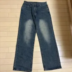 ワイドレッグデニムパンツ ダークブルー
