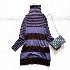 VAN & ARZIA 長袖ワンピース　チュニック　M〜L パープル　ボーダー