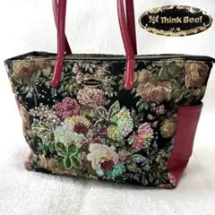 Think Bee! ゴブラン織 スパンコール ビーズ刺繍 花柄 トートバッグ