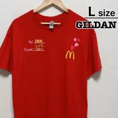 USA古着　GILDAN　Tシャツ　L　レッド　赤　プリント　マクドナルド　ロゴ