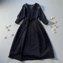 ESTNATION/エストネーション ダブルクロスVネックワンピース　紺　長袖