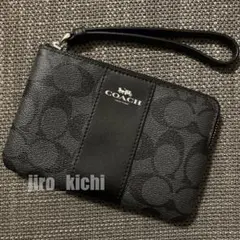美品】COACH コーチ 折財布 ダブルファスナー PVC シグネチャー 黒 
