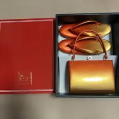 オレンジと金色の草履とバッグセット