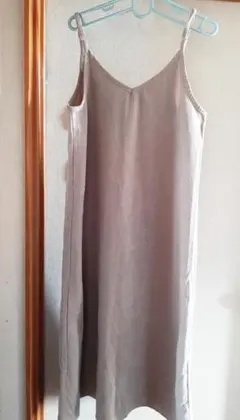 コーデュロイワンピース 冬用ロングキャミワンピース ベージュ M