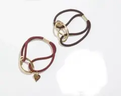 ハート付きヘアゴム　ボルドー＆ブラウン2個セット