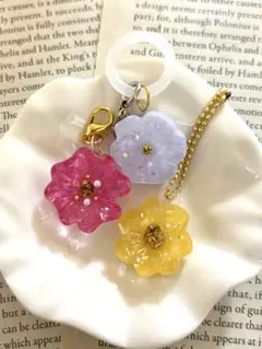 レジンキーホルダー　お花01 3点セット