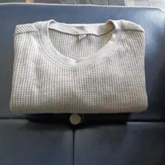 ベージュ ワッフル生地 長袖Tシャツ S