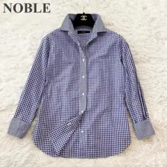 Noble コットン 100% ギンガムチェック 長袖シャツ 38 青のサムネイル