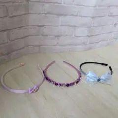 カチューシャ　3種セット　ビーズ・リボン付き