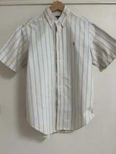 ポロ 水色とクリーム色のストライプシャツ