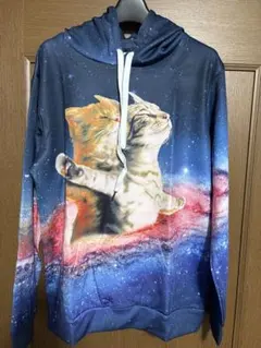 新品 銀河×猫 プリント パーカー フーディー Sサイズ ユニセックス身幅55