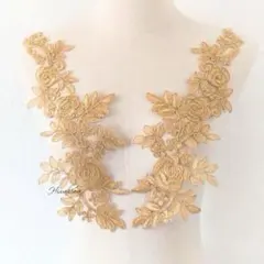 アンティークゴールドコードお花刺繍モチーフレースペア 新体操 社交ダンス バトン