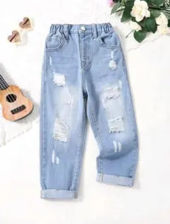 キッズ ダメージデニムパンツ ライトブルー
