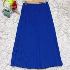 美品✨【カールパークレーン】(M)プリーツスカート 無地 青 通勤のサムネイル