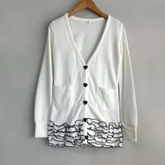 ロングカーディガン　アイボリー　フリル　黒ハートボタン　可愛い