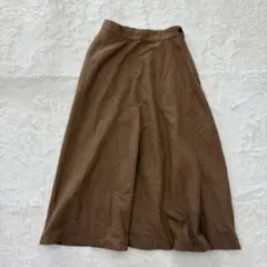◆無印良品　ロングスカート　ウエストゴム　ポケット　カジュアル　ウール　ブラウン