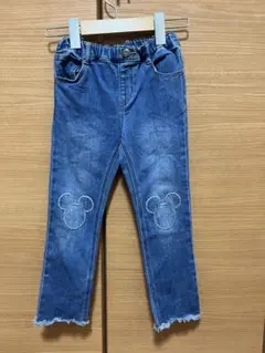 【petit main】110 ミッキーマウス刺繍デニムパンツ