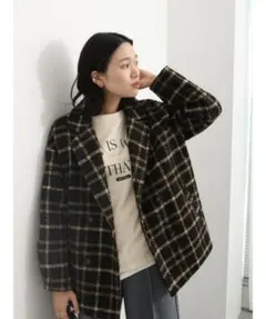 ツイードチェックPコート　Samansa Mos2 blue