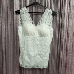 オフホワイト レース タンクトップ カップ付きM