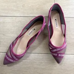 DIANAパンプス22.5cmピンクシアーメッシュ ポインテッドトゥロゴデザイン