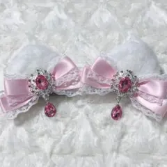 ♡ 猫耳 ヘアクリップ 髪飾り レース 薄ピンク ♡