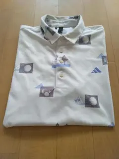 【adidas GOLF】白×ブルー×グレーポロシャツ PRINTPOLO XL