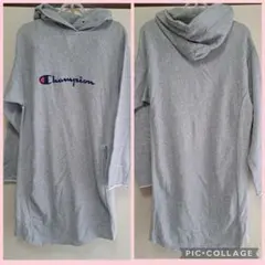Champion フード付きミニワンピース グレー
