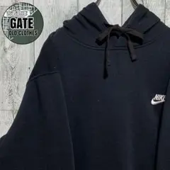 【※希少】NIKE ナイキ★ワンポイント刺繍ロゴ スウェット パーカー L 黒
