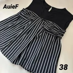 AuieFノースリーブ ストライプ柄 切り替えトップス黒　韓国製のサムネイル