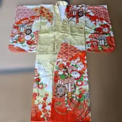 正絹　七五三 着物 祝着 御所車 花柄 赤 白 金のサムネイル