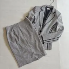 セットアップ　テーラードジャケット　膝丈タイトスカート　日本製　千鳥柄（9）