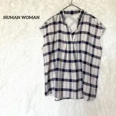 HUMAN WOMAN チェック柄 フレンチスリーブ ブラウス Mのサムネイル